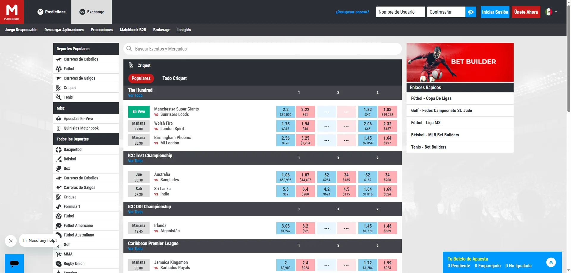 Exchange de apuestas deportivas en Matchbook — fútbol, carreras y más